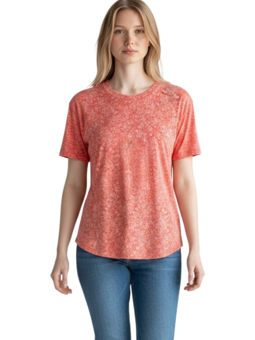 Athleta Heathered Coral Short Sleeve Crew Tee